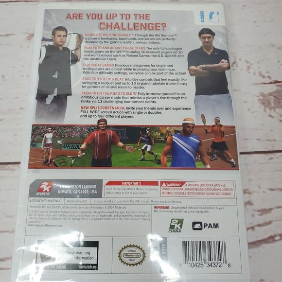 2008 2K Sports Top Spin 3 Nintendo Wii Video Game Made in USA - Picture 5 of 9